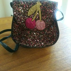 Black glitter cherry handbag for little girls
